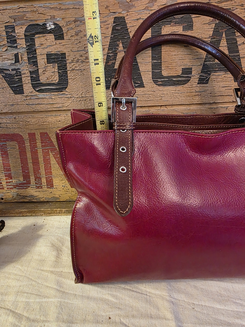 Cuoieria Fiorenrina Burgundy Leather Top-Handle Tote - Picture 6 of 11